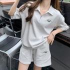 Set: Elbow-sleeve Embroidered Polo Shirt + Shorts