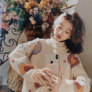 Mock Neck Heart Print Sweater