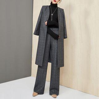Set: Open-front Long Coat + Wide Leg Pants