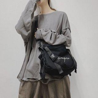 Lettering Canvas Shoulder Bag Black - One Size