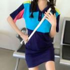 Color Block Mini A-line Polo Dress