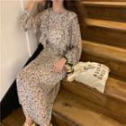Long-sleeve Chiffon Floral Dress / Knit Cardigan