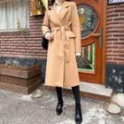Peaked-lapel Long Wool Blend Coat