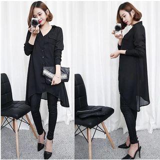 V-neck Chiffon Shirtdress