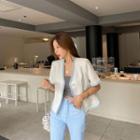 Short-sleeve Contrast-trim Tweed Jacket