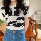 Short-sleeve Collar Cow Print T-shirt