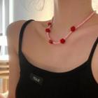 Rose & Bead Necklace Pink & Red - One Size