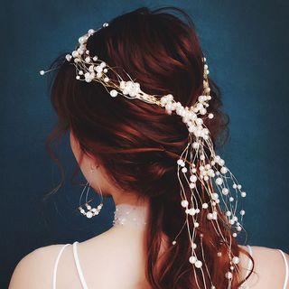 Faux Pearl Bridal Hair Piece / Drop Clip-on Earring / Necklace / Set