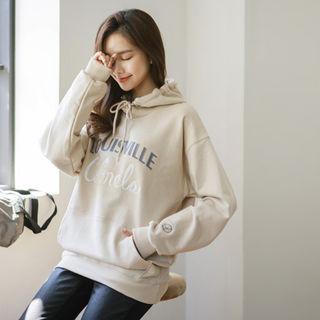 Lettering-embroidered Cotton Hoodie