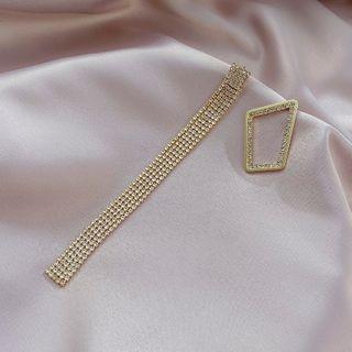 Non-matching Rhinestone Fringed Earring 1 Pair - One Size