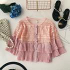 3/4-sleeve Lace Panel Pleated Light Jacket