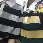 3/4-sleeve Embroidered Letter Striped Polo Shirt