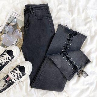 High-waist Wide-leg Lace Up Jeans