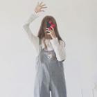 Cropped Deer Emrbroidered Wide-leg Corduroy Jumper Pants
