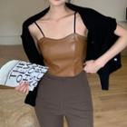 Padded Faux Leather Cropped Camisole Top