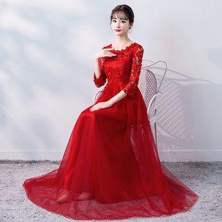 3/4-sleeve Wedding Gown