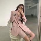 Single-breasted Blazer / Shorts / Long-sleeve Lettering T-shirt