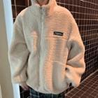 Applique Fleece Zip Jacket Light Brown - One Size