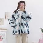 Cat-print Buttoned Jacket Blue - One Size