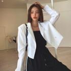 Padded-shoulder Double-breasted Cropped Blazer