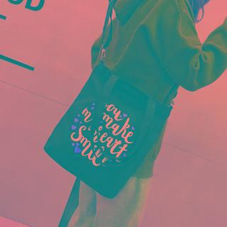 Lettered Canvas Tote Bag With Shoulder Strap