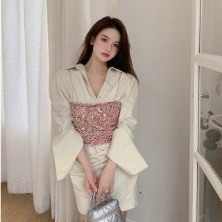 Glitter Camisole Top / Long-sleeve Shirt A-line Dress