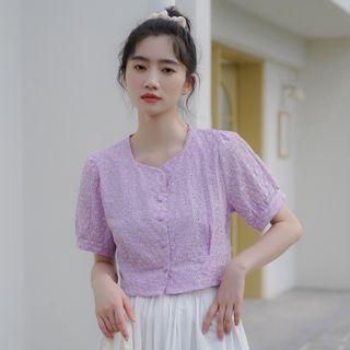 Short-sleeve Eyelet Lace Buttoned Top