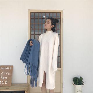 Mock-neck Slit Back Knit Dress