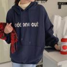 Lettering Print Hoodie Navy Blue - One Size