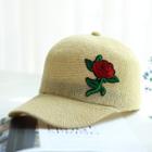 Flower Embroidered Linen Baseball Cap