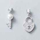 Non-matching Rhinestone Earring 1 Pair - S925 Silver - One Size