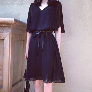 Elbow-sleeves Chiffon A-line Dress
