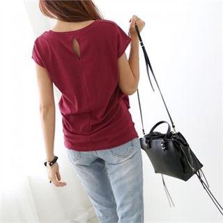 Keyhole-back Shirred T-shirt