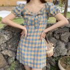 Gingham Short-sleeve Blouse / Mini A-line Dress