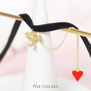 Heart Pendant Choker 1 Pair - Cupid & Heart - One Size