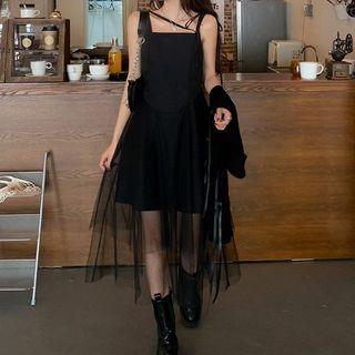 Strappy Mesh Panel Midi Dress / Cropped Shirt
