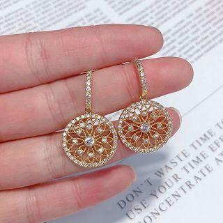 Rhinestone Perforated Disc Dangle Earring