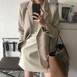 Long-sleeve Plaid Blazer As Shown In Figure - One Size
