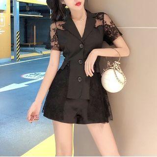 Set: Lace-sleeve Blazer + Shorts