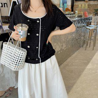 Short-sleeve Double Breasted Eyelet Top