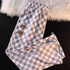 Bear Embroidered Checkerboard Sweatpants