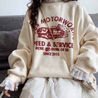 Lettering Sweater / Long-sleeve Mock-neck Lace Top