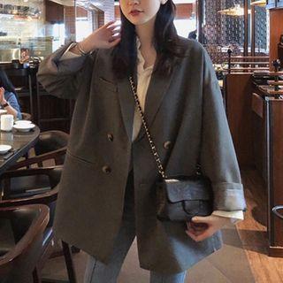 Oversize Double-breasted Plain Blazer