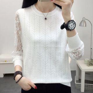 Lace Long-sleeve Panel Knit Top