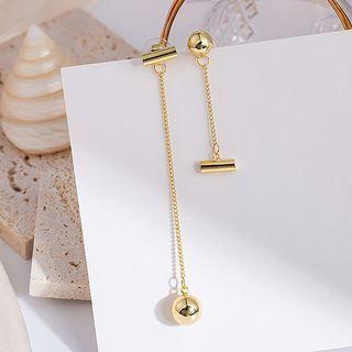 Bar & Bead Asymmetrical Alloy Dangle Earring 1 Pair - E3426 - Gold - One Size