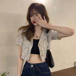 Short-sleeve Printed Cropped Blazer Zebra Print - One Size