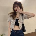 Short-sleeve Printed Cropped Blazer Zebra Print - One Size