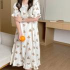 Elbow-sleeve Bear Print Sleep Dress Bear - White - One Size