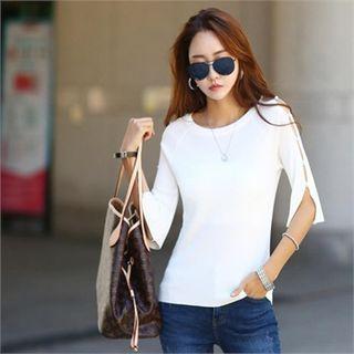 Slit-sleeve Faux-pearl Trim Top