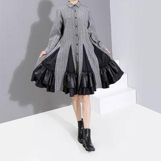 Long-sleeve Striped Shirtdress Gray - One Size